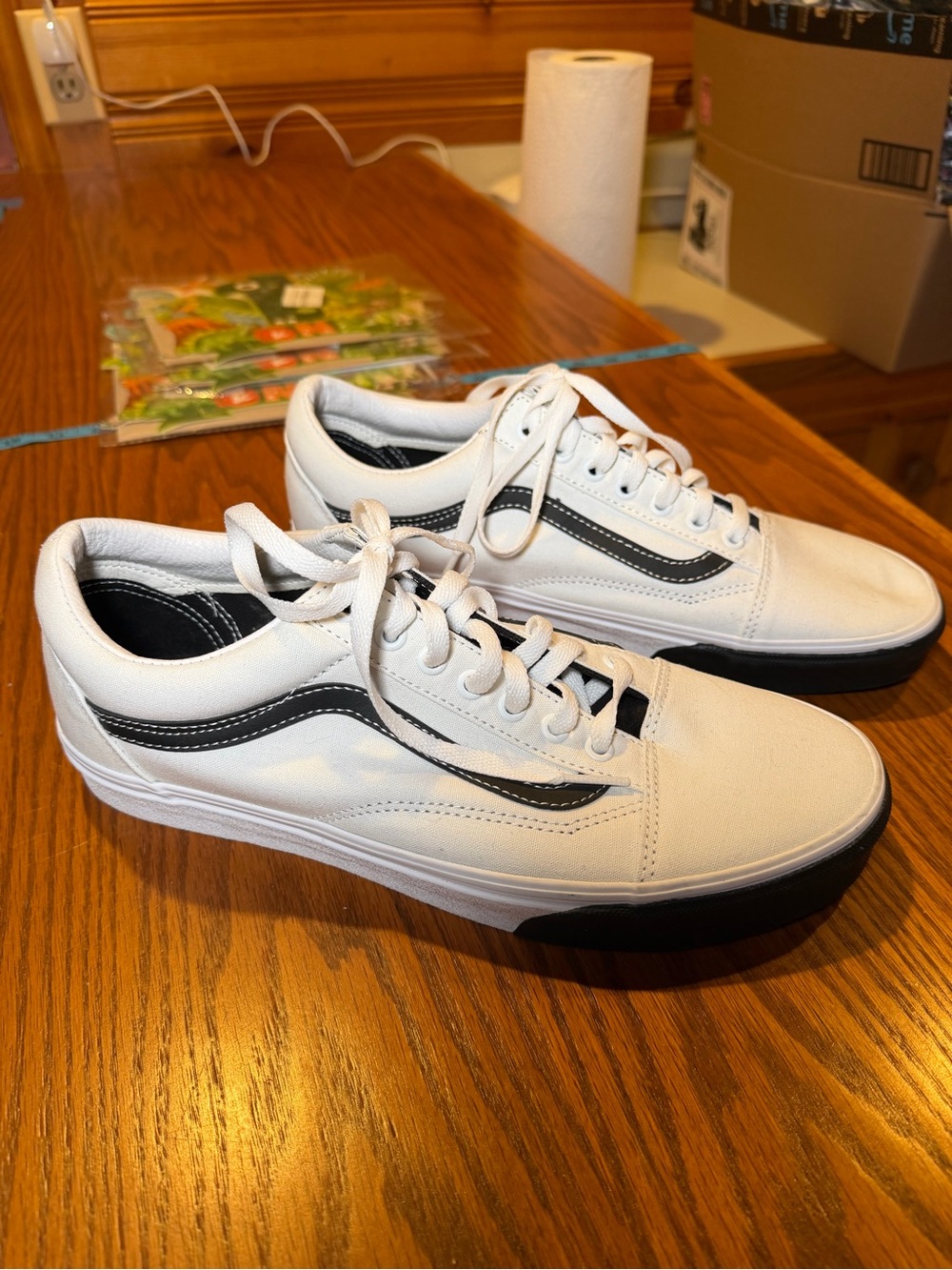 Vans White Low-Top Sneakers with Black Stripe